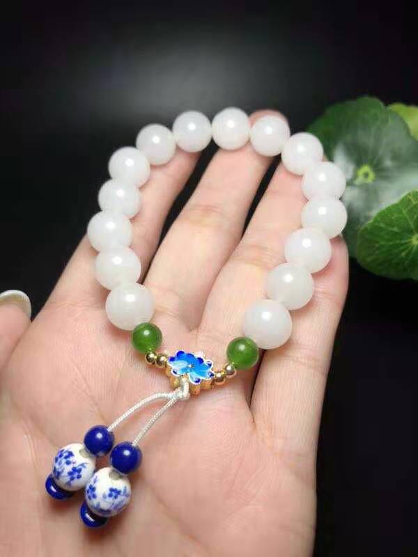Natural Xinjiang Jinsi Jade Buddha Beads Hand String Female Jade Jewelry Quartzite Jade Jade Chain Kunlun Jade Strings
